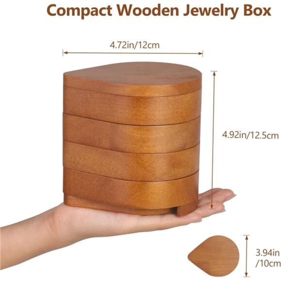 JSVER Portable Jewelry Organizer Wooden Jewelry Box, 4-Layer Rotatable Jewelry - Picture 2 of 8